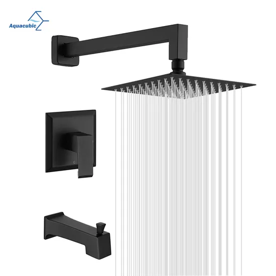 Sistema de ducha con doble función, baño de lujo negro mate con pared cuadrada