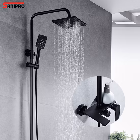 Sanipro-Cabezal de ducha con columna deslizante, sistema de lluvia, grifos de baño fríos y calientes de latón negro, mezclador, Set de ducha de baño