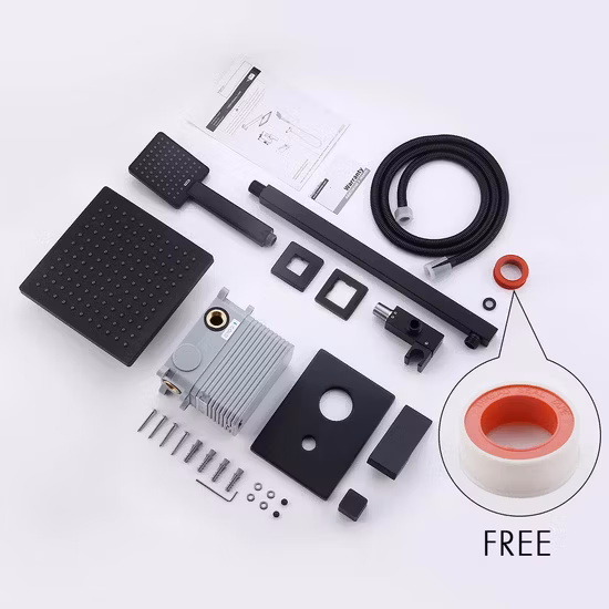 Juego de ducha de baño negro con sistema oculto de lluvia de 12 pulgadas